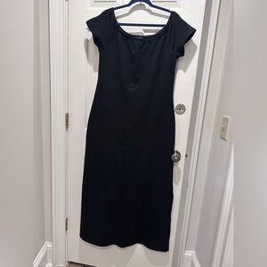 Boston Proper Black Cap-Sleeve maxi Dress